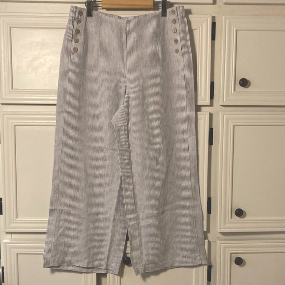 J. Jill Linen Women's Size MT Love Crop Pants Blue Striped Elastic Waist - Picture 1 of 8